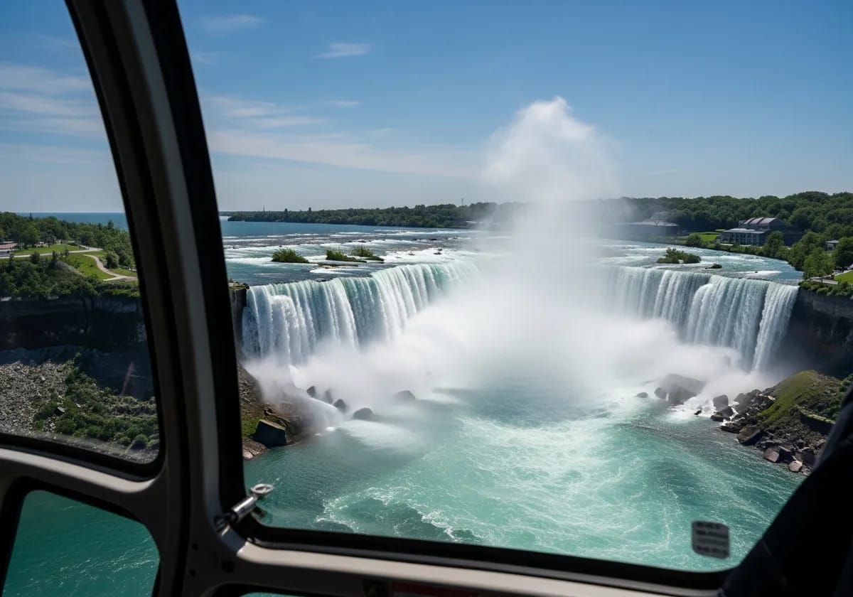 Passenger's view through the helicopter window looking down at Niagara Falls