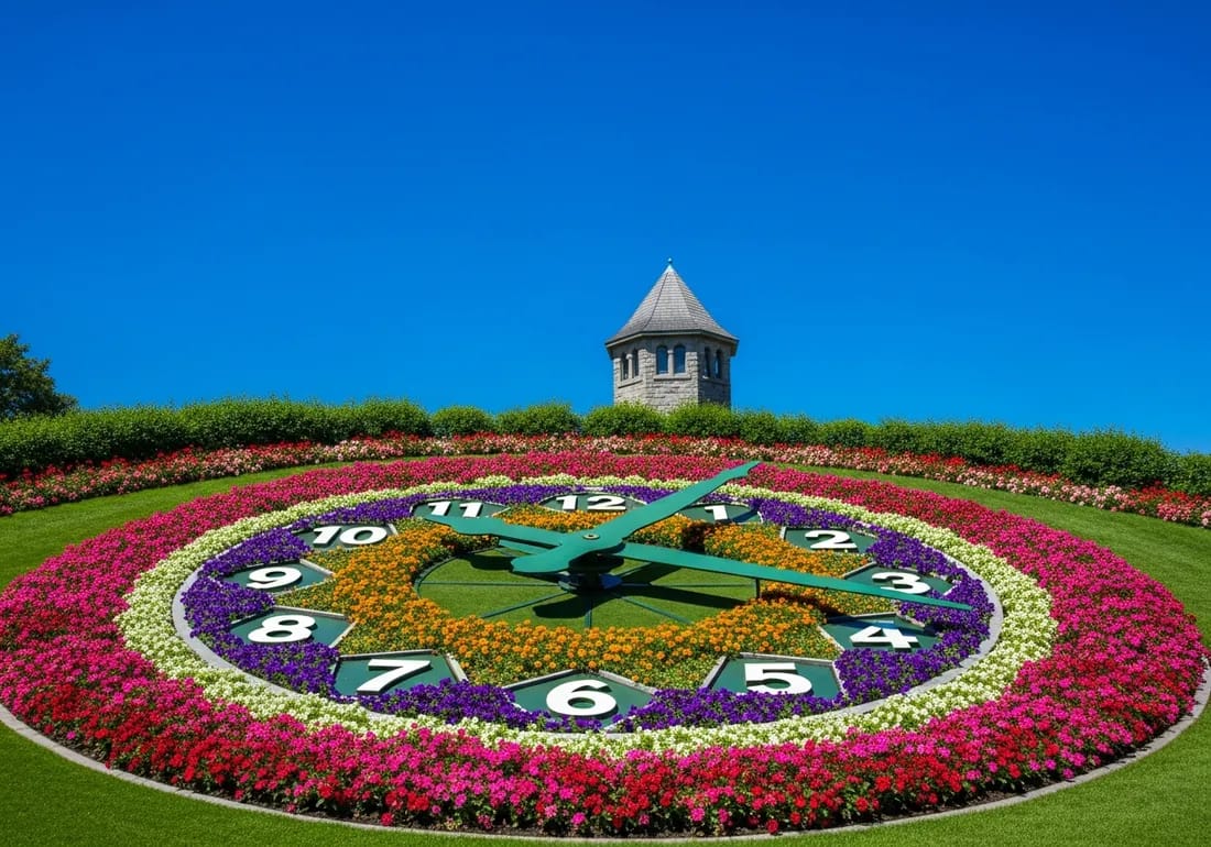 The Niagara Parks Floral Clock planted with thousands of flowers