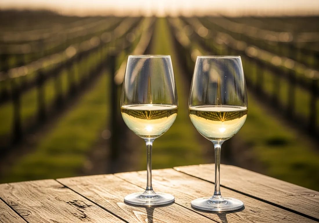 Two glasses of Niagara ice wine on a winery patio