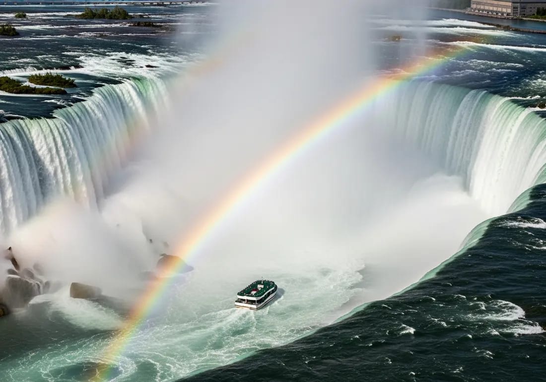 Rainbow forming in the mist below Niagara Falls
